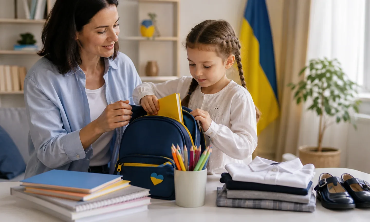 Родина готує шкільне приладдя для майбутнього першокласника