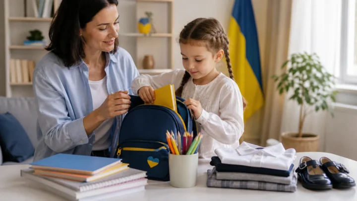 Родина готує шкільне приладдя для майбутнього першокласника