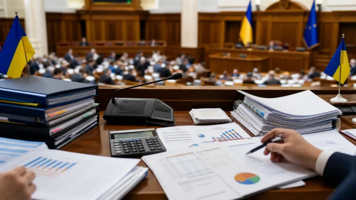 Робочі матеріали державного бюджету на столі у залі засідань Верховної Ради України