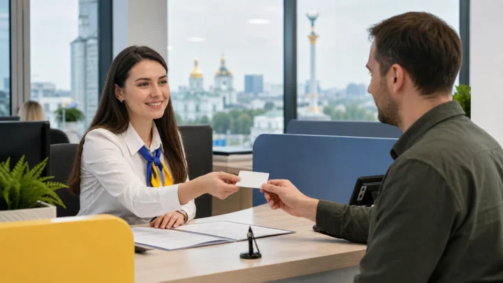 Мешканець Києва отримує муніципальну картку у сучасному центрі обслуговування