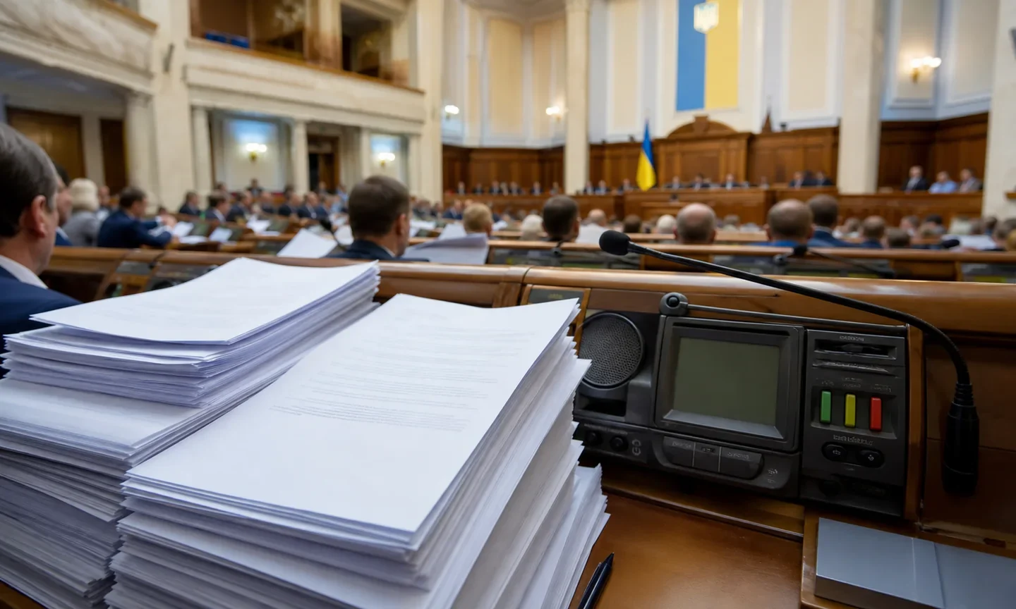 Документи законопроєкту на робочому місці у залі засідань Верховної Ради України
