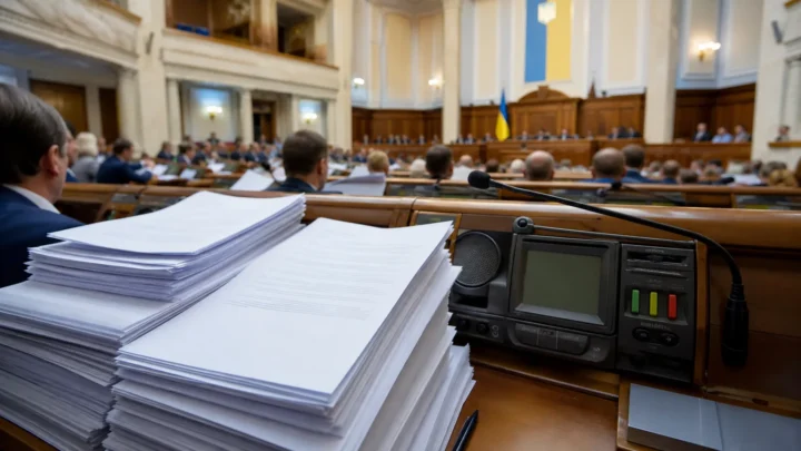 Документи законопроєкту на робочому місці у залі засідань Верховної Ради України
