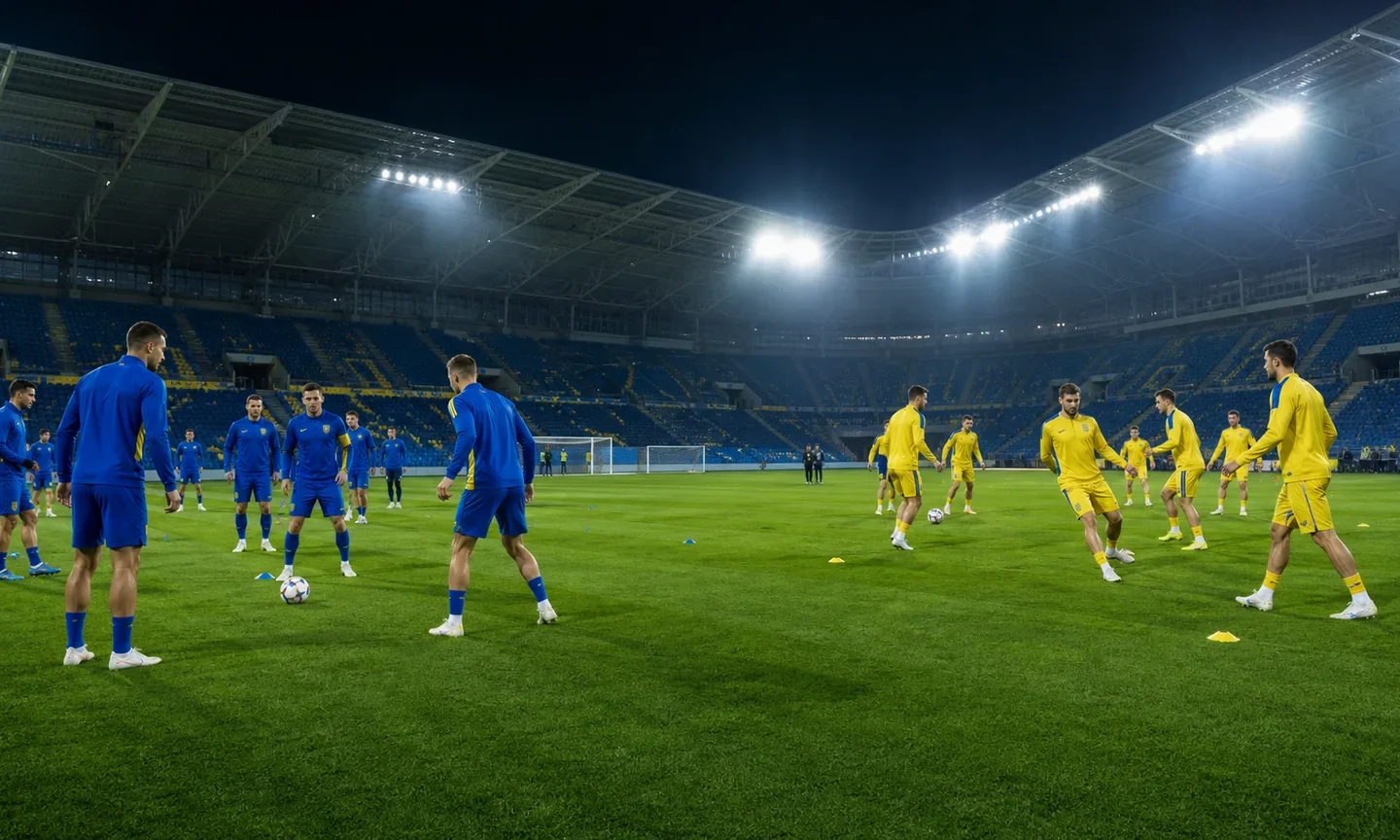 Футболісти у синій та жовтій формі готуються до єврокубкових матчів-відповідей на стадіоні