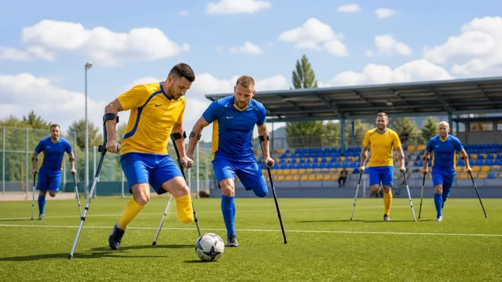 Гравці в ампфутбол під час матчу на футбольному полі