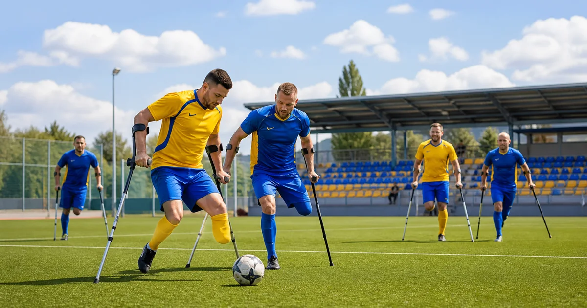 Гравці в ампфутбол під час матчу на футбольному полі
