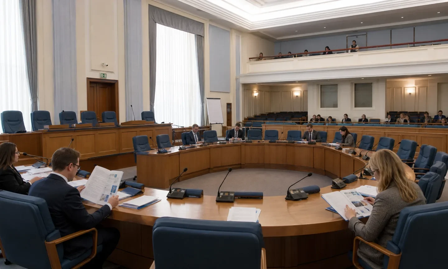 Учасники парламентських слухань працюють із документами у відкритій залі засідань