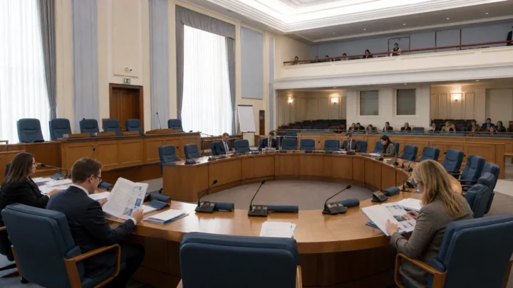 Учасники парламентських слухань працюють із документами у відкритій залі засідань