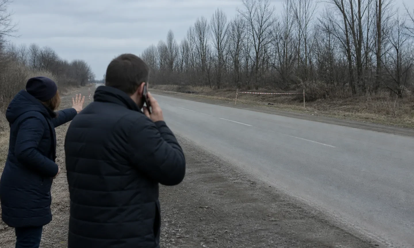 Люди з безпечної відстані повідомляють про потенційно небезпечну ділянку біля дороги